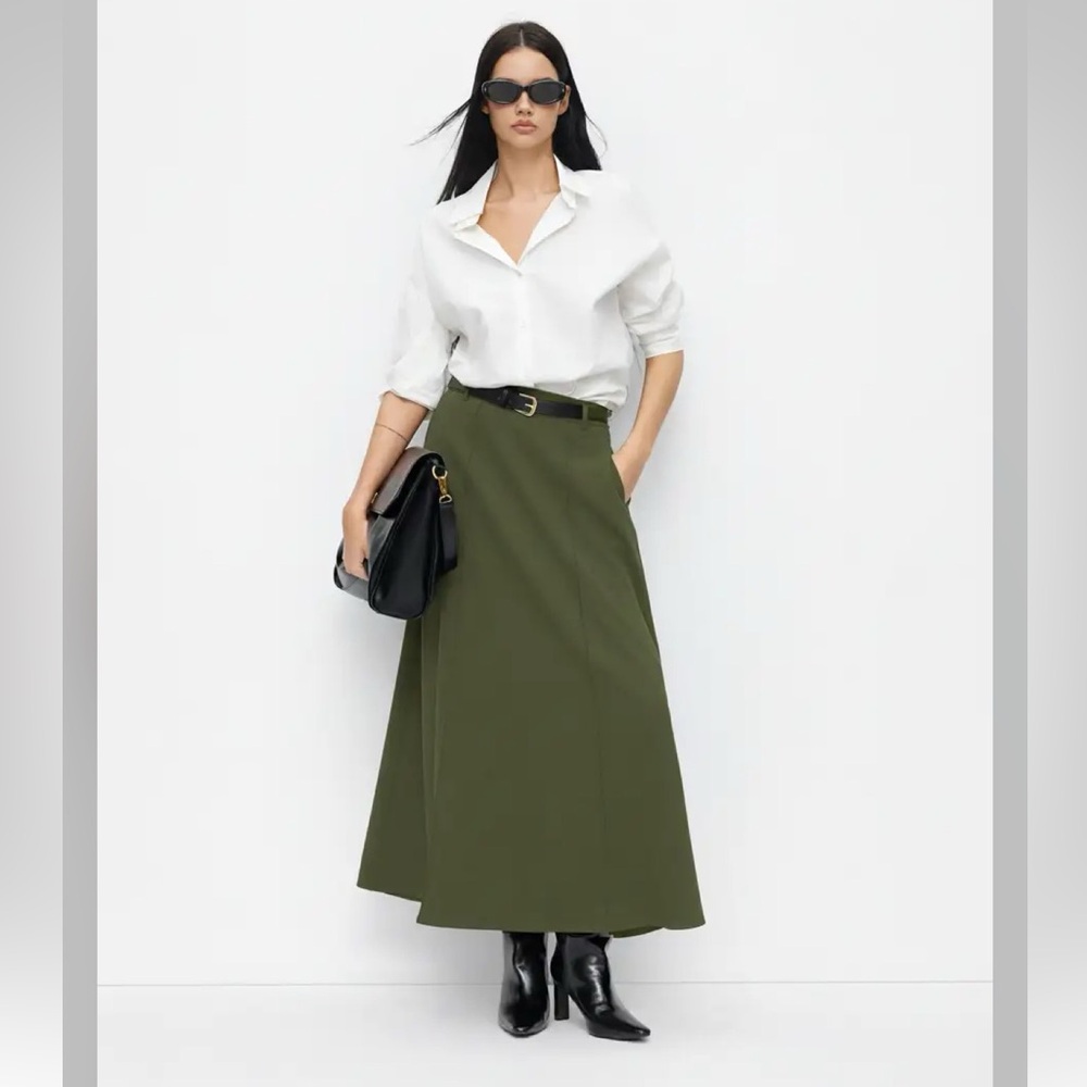 Cider STRETCHY MID RISE SOLID MAXI A-LINE SKIRT WITH BELT CC20-18 xs